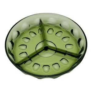 Vintage INDIANA GLASS Green Thumbprint‎ Kings Crown Divided Relish Dish Easter